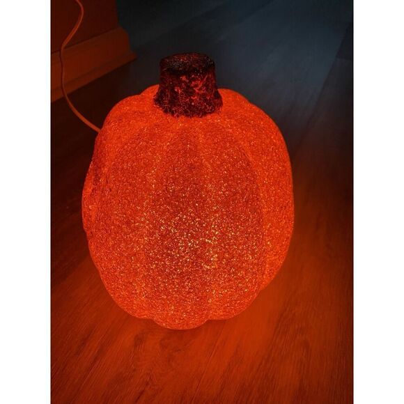 Melted Plastic Popcorn Pumpkin Jack O' Lantern Orange Halloween with Cord/Light - Picture 6 of 9
